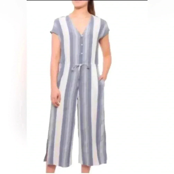 Cloth & Stone‎ women’s sleeveless striped Linen Blend Cropped Jumpsuit Size S - Picture 1 of 16